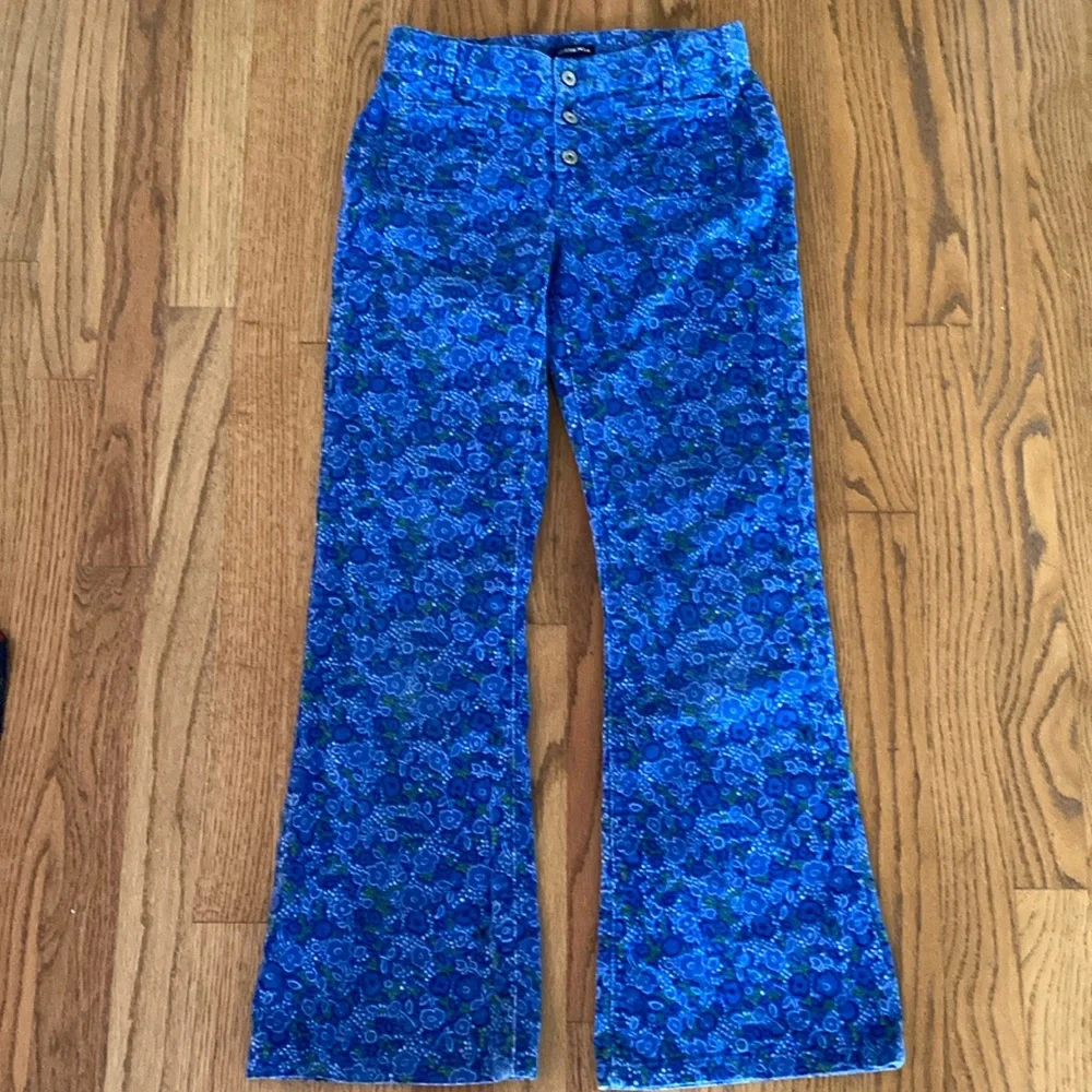 Gap Stretch Blue Floral Velvet Flare Pants